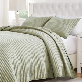 TRP Southwest Style Oversized Textured Pattern Finely Stitched Cotton Bedspread Twin/Twin XL Size 3 Piece Set | Sage Olive Green Color All Seasons Hotel Bedding Plush Cozy Luxury Quilted Coverlet Set