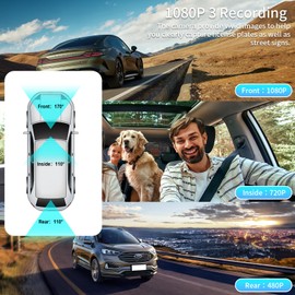 Dash Cam Front and Rear, Electronics, Free 64GB Card, 1080P 3 Dash Camera for Cars, Full HD 2.0” IPS Screen Dashcam with App Control, G-Sensor, WDR, Loop Recording, 24H Parking Mode - Black