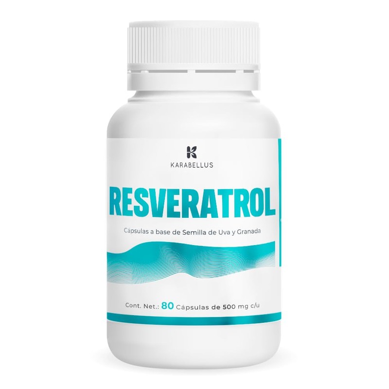Resveratrol, Cápsulas de 500 mg, 80 Cápsulas por Frasco Karabellus