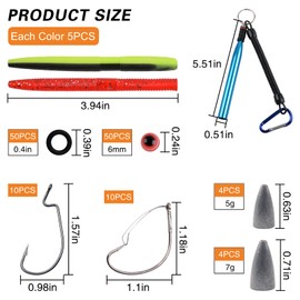 Wacky Worm Fishing Lures Kit - Wacky Rig Worms Soft Plastic Stick Baits O-Rings Weedless Hooks Worm Hooks Sinker Weights Beads for Bass Trout 139pcs