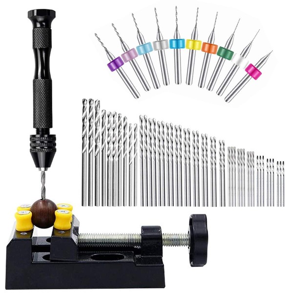60 Pieces Pin Vises Hand Drill Bits Micro Mini Twist Drill Bits Set with Precision Hand Pin Vise Rotary Tools for Wood,Jewelry, Plastic etc