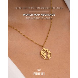 Purelei® World Map Necklace (Gold and Rose Gold) with Pendant (40 cm Length), Stainless Steel