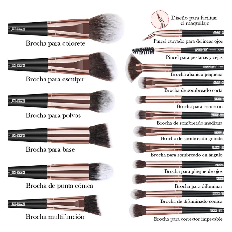 Maange Set de 18 Brochas para Maquillaje Profesional con Estuche