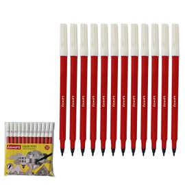 SCHEMA Felt Tip Colouring Pens, RED, Pack of 12, Fibre Felt Tip Colour Pens, Write Draw Sketch Mark, School Office Home Use, iVAIDEX Black Ball Pen