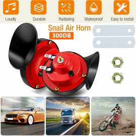 Unbranded 2x 12V 300DB Super Loud Train Horn Waterproof Motorcycle Car Truck SUV Boat Red