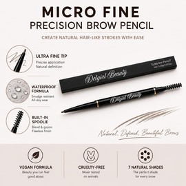Waterproof Micro Fine Eyebrow Pencil – Vegan Ultra Slim Brow Pencil with Precision Tip & Spoolie Brush, Natural Hair-Like Strokes, Long Lasting Brow Definer (Dark Brown)