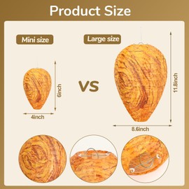 DECYOOL Mini Size Paper Wasp Nest Decoy Hanging Fake Wasp Nest for Wasps Hornets Yellow Jackets (4, Orange)
