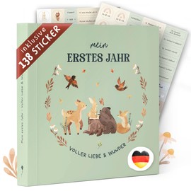 GLÜCKSNEST My First Year Baby Album with 138 Stickers, Baby Book for Entering with Creative Templates, Memory Book Baby & Photo Album Baby for Girls and Boys, Baby Gift Birth