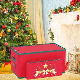 WUPIOS Christmas Ornament Storage Box Red Christmas Ornament Containers Store Up to 72 3-Inch Ornaments Large Holiday Ornament Holder with Dividers Ornament Storage Boxes for Ornament Organization