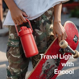 Kids Insulated Water Bottle with Straw - 12oz Stainless Steel Water Bottle with Dual Spouts, Leak-Proof, BPA-Free, Double Wall Vacuum Keeps Cold for 24 Hours for Sports, Travel, School (Raw Umber)