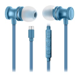 Sentry OSE450 Headphones in-Ear Earbuds with Wired USB-C Connection, Inline Volume Controller & Microphone, Noise Isolation, Blue