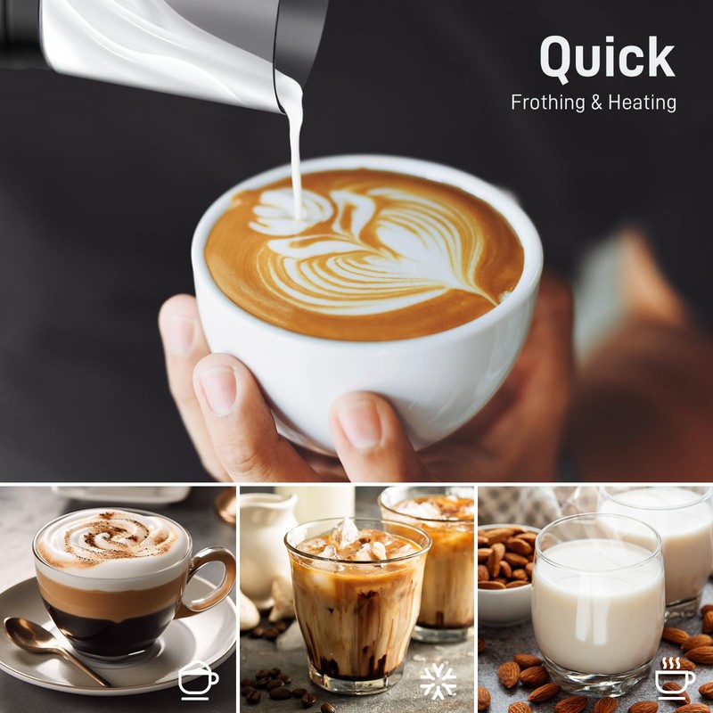 Dallfoll Milk Frother, 4-in-1 Milk Frother and Steamer Electric, Visualized