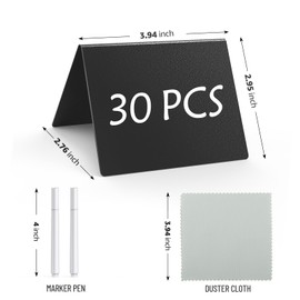 MaxGear 30 Pack 4"x3"Mini Chalkboard Signs V-Shaped Desktop Labels for Chalk Sign for Food - Party - Buffet - Table Sign Chalkboard - Mini Buffet Signs with 4 Liquid Chalk Markers and 2 Rag