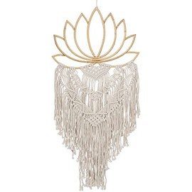 GURU SHOP Macrame Wall Hanging/Wall Decoration in Boho Style, Cotton - Lotus, White, 82 x 41 x 2 cm, Masks & Wall Decoration