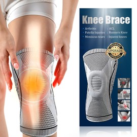 Powerful Knee Brace, Improved Knee Compression Sleeve Support for relieve joint pain and arthritis,running,improve circulation,exercise, fitness Knee Sleeve,men & women (Grey, L)