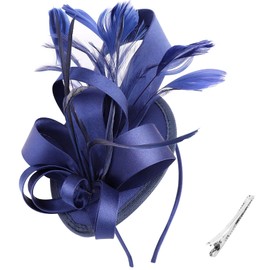 DRESHOW Fascinators Hat Ribbons Feathers on a Headband Clip Cocktail Tea Party Headwear for Girls and Women
