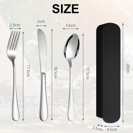 HOTUT 3 Pcs Travel Cutlery Set, Cutlery Set with Portable Pouch Case, Stainless Steel Flatware, Reusable Cutlery Set, Portable Utensils for Home Outdoor Travel Picnic Office School Lunch Box, Black