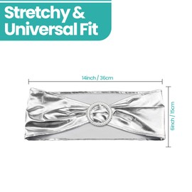 Trimming Shop Shiny Silver Spandex Chair Band with Slider Buckle, Stretchy Fabric Chair Band Sash, Elastic Wedding Chair Cover Band, Chair Decoration Party, Reception, Banquet, 25pcs