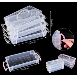 adorbox Storage Boxes with Lids, 2 x 3-Tier Clear Plastic Pencil Box with Handles, Stackable Portable Art Office Drawing Tools Pen Supplies Organiser (Grey+Pink)