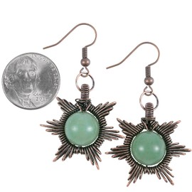 TUMBEELLUWA Handmade Sun Dangle Earrings for Women, Wire Wrapped Crystal Stone Drop Earrings, Bronze Copper & Green Aventurine