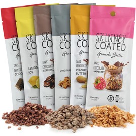 Skinny Coated Dark Chocolate Granola Bites,Variety Pack - Cocoa, Espresso, Lemon Joy, Original, Peanut Butter, Raspberry. 6 bags, Each Bag is 1.2oz, Ideal Healthy Snacks Option for Work, School or Post Workout