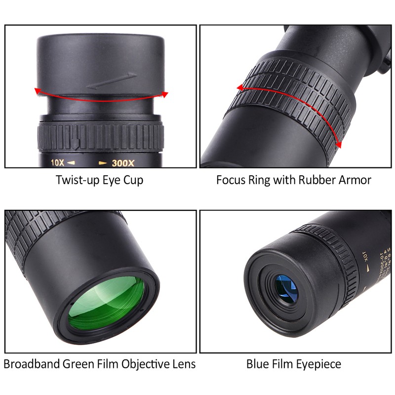 10-300X40mm BAK4 Prism Monocular Telescope Spotting Scope for Adults Bird