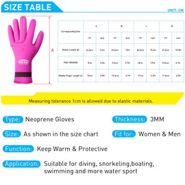 Neoprene Diving Gloves 3mm Thermal Non Slip Gloves Men Women Diving Snorkeling Sailing (Pink, XL)
