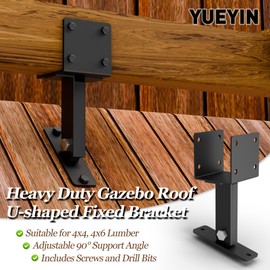 YUEYIN Heavy Duty Metal Brackets for Gazebo Roof Posts - Adjustable 90° Support for 4x4/4x6 Lumber, Wind & Snow Resistant, Includes Screws & Drill Bits, Black (1Pcs)