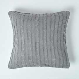 HOMESCAPES - Cable Knit - Cushion Cover Grey - 100% Cotton - 18 x 18 Inches - Washable
