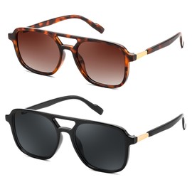 FEISEDY Polarized Pilot Sunglasses for Women Men, Trendy Rectangle Womens Mens Sun Glasses, Brown Tortoise & Black, 47mm