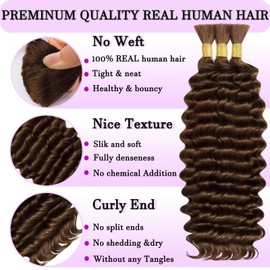 Human Braiding Hair for Boho Braids Human Hair Wet and Wavy Bundles 110g Deep Wave Bulk Boho Hair for Braiding Curly Knotless Hair Extensions 12A Bohemian Chocolate Brown 3 Bundles/Pack 20Inch Color 4