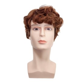 Orange Short Curly Wig for Men Ginger Natural Fluffy Side Part Synthetic Hair Wig for Daily Cosplay Halloween Use