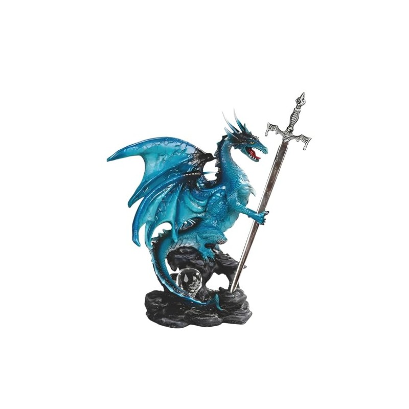 ICE ARMOR 8.75" H Blue Dragon with Sword Figurine Statue
