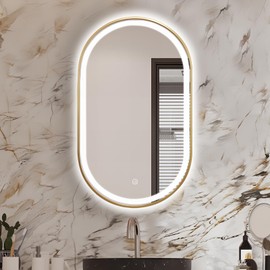 Niccy Oval LED Bathroom Vanity Mirror, 40x24inch Lighted Mirror with Gold Frame, Smart Anti-Fog Shatterproof Waterproof Mirror with Memory Function Dimmable Light Mirror Horizontal Vertical