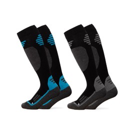 Occulto Men's & Women's Merino Ski Socks Pack of 2 (Model: Toni), black blue