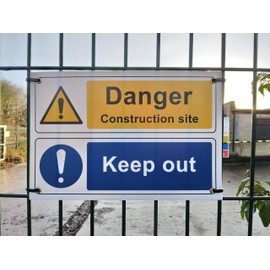 The Signal Range Pack of 2 signs 300mm x 200mm x 3mm with rounded corners - Danger construction site Keep out (with brass eyelets)