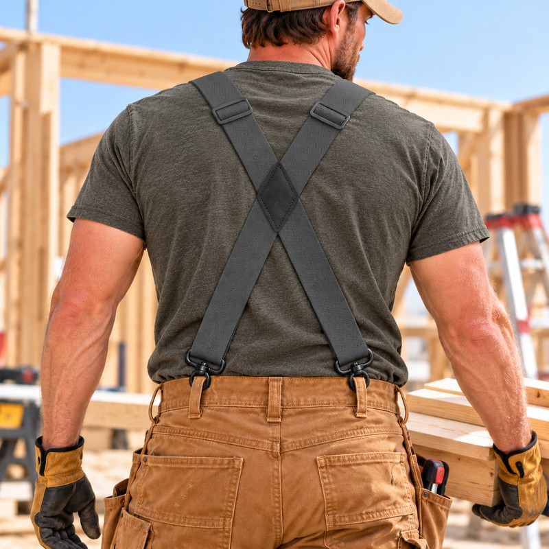 Heavy Duty X-Back Suspenders for Men – Adjustable 4-Hook Elastic