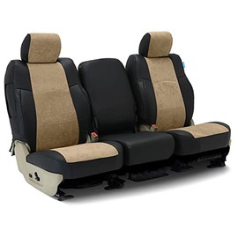 Coverking Custom Fit Seat Cover Designed for Select Jeep Models: 1 Row, Ultisuede Leatherette Suede Fabric, Black with Beige Inserts