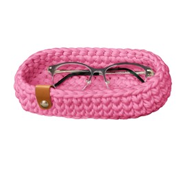 clcbdeyit Eyeglasses Holder Cute Crochet Glasses Storage Basket Night Stand Decor Eye Glasses Cases (Pink)