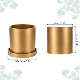 PATIKIL 5 Inch Ceramic Plant Pots, Modern Flower Planters with Drainage Holes and Tray for Decorate Home Indoor Plants Succulent Herb, Gold