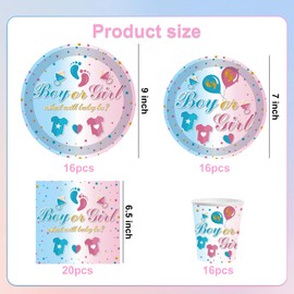 WODJR 68 Pcs Gender Reveal Party Decorations Gender Reveal Tableware Gender Reveal Plates Napkins Cups Gender Reveal Disposable Tableware for Gender Reveal Party Supplies Baby Shower Party Decorations