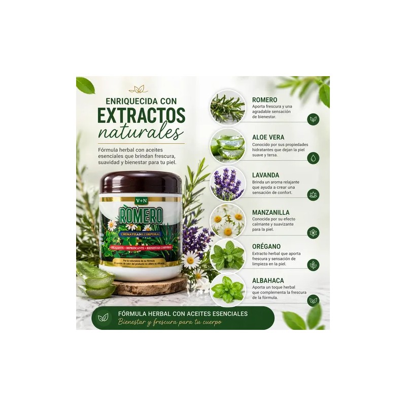 Crema Corporal Herbal Romero Aloe Vera Lavanda Relajante500g