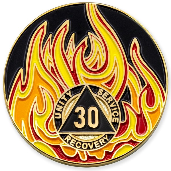 Sobriety Mint 30 Year Twisted Flames Gold Plated AA Recovery