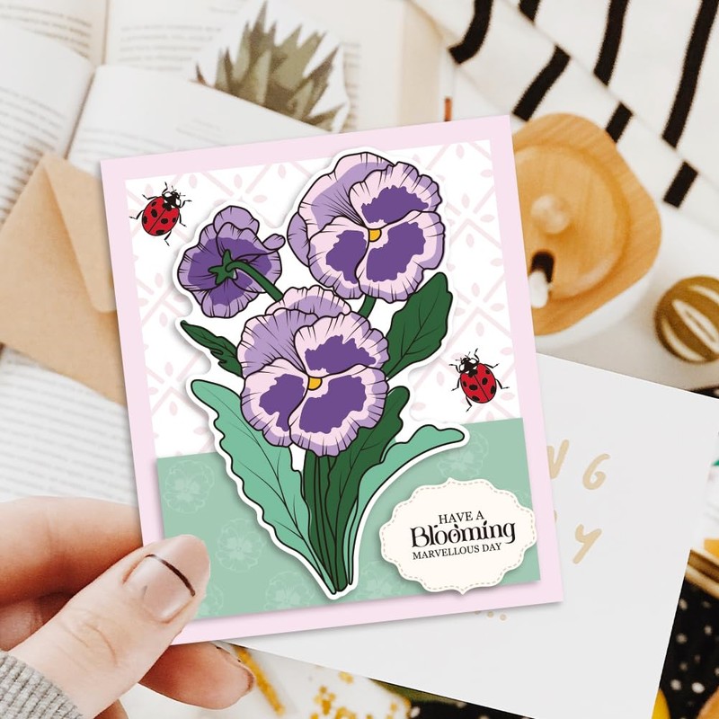 ORIGACH Realistic Spring Pansy Stamp and Punching and Layering Colouring