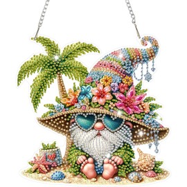 HEIBAGO Diamond Painting Pendant for Beginners, 5D Diamond Painting Window Pictures Gnomes with Chain, DIY Specially Shaped Flowers Crystal Hanging Diamond Painting Gemstone Art for Wall Decoration