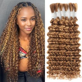 Human Braiding Hair 18 Inch 6 Bundles Human Hair Braiding Hair No Weft Deep Wave Bulk Human Hair for Braiding Hair Extensions for Boho Braids Wet and Wavy 150g 27/30#