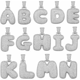 .925 Sterling Silver Bubble Letter CZ Pendant (D)