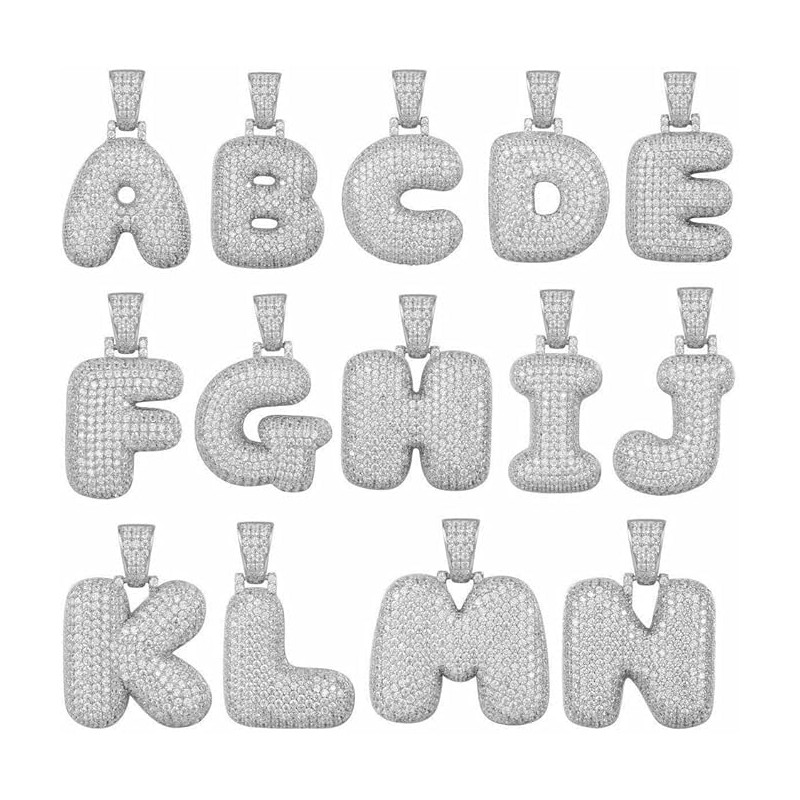.925 Sterling Silver Bubble Letter CZ Pendant (D)