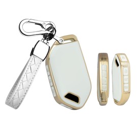 HIBEYO Keyless Car Key Case Fits KIA EV9 Protective Key Case for KIA Sportage R Carnival KX3 Seltos KX5 K5 EV9 Picanto 2024 Key Box with Key Fob 8-B White