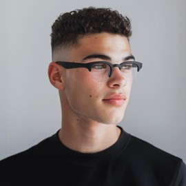 LONDON MOLE® Courier Fashion Glasses | Zero's with Clear Lenses | Modern Vintage Browline Frame | Men Women Unisex | Spring Joints, Rubberised black